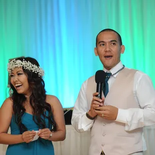 Speeches from the bridal party are always essential to a wedding reception.