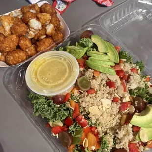Tater tots and Kale Kai Salad no cheese