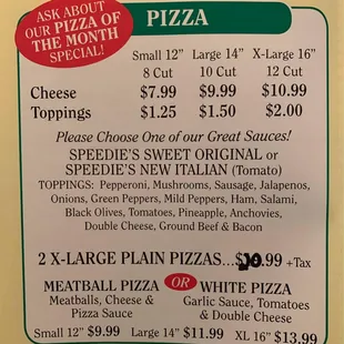 prices and prices of pizza