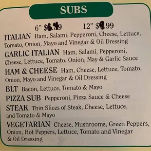 a menu for a restaurant
