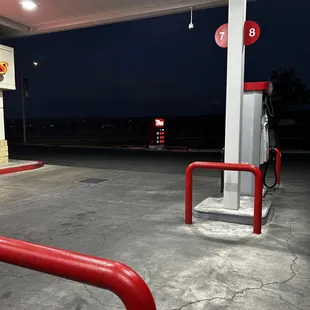 a gas station at night