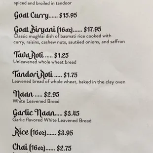 the menu for the restaurant