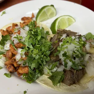 Delicious al pastor and lengua (beef tongue) Mexican style tacos!