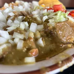 Chili Verde plate extra onions..