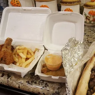 Chicken, fried pickles and the swish sandwich.  Majestic af