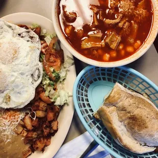 Menudo and Enchiladas Montadas