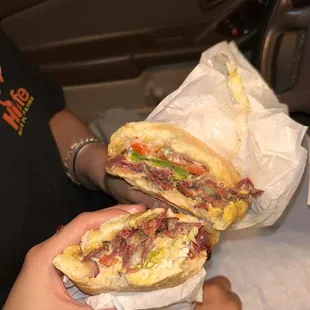 Pastrami sandwich and onion rings