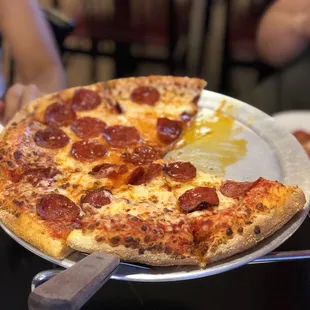 a slice of pepperoni pizza