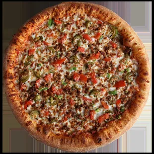 La Mexicana Pizza - Chorizo, Onion, Jalapenos, Beef, Tomatoes, &amp; Green Peppers