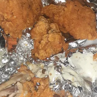 fried chicken and mushrooms