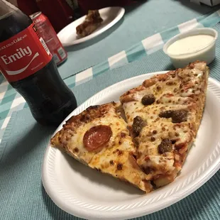 Picked up a medium pepperoni and medium sausage to share at the office. $3.99 each.