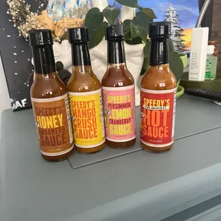 a variety of hot sauces