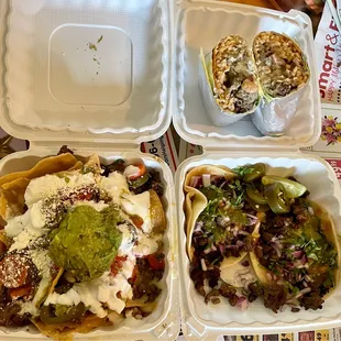 Carne Asada Nachos, Carne Asada Taco, Pulled Pork Tacos, Steak Burrito (Carne Asada)