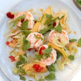 Melon &amp; fennel salad, mint, chili shrimp ($15) - good but not amazing