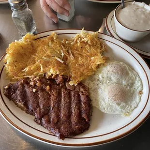 Corned beef hash and eggs with hash browns