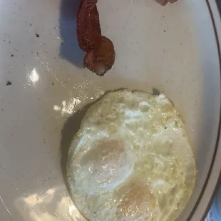 Thick bacon, eggs.