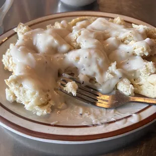 Biscuits and gravy. Big flavor love the peppery gravy