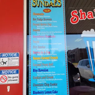 Sundae menu