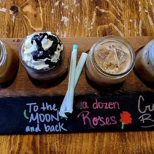 a variety of iced coffees