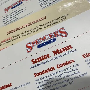 There&apos;s a regular menu, a Senior menu, and a lunch special menu