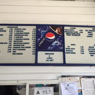 The menu and prices