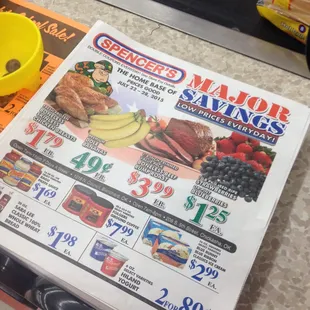 a menu for a variety of foods