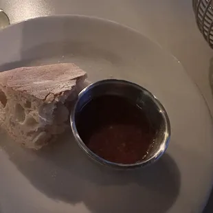 The fresh bread with two types of dipping sauces
