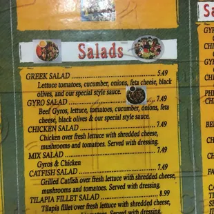 Salad menu