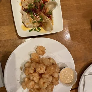 Fried Rock Shrimp, Dumpling in Chili Oil