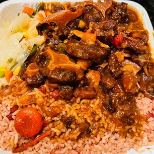 Large Oxtails Dinner w/ Rice & Peas & Cabbage!....Thumbs Up!!