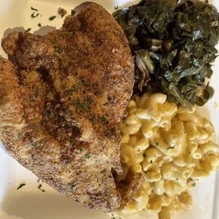 1 Catfish Filet greens Mac and Cheese