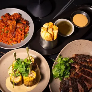 Accra bowl, Cassava fries, roasted corn, sliced ribeye
