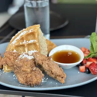 Chicken and Waffles with Fresh Fruit