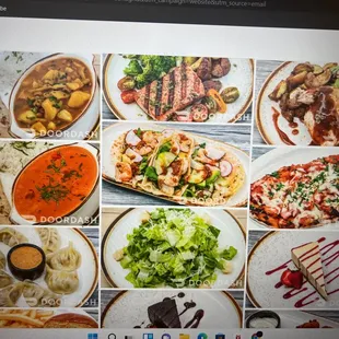 a variety of food items displayed on a computer screen