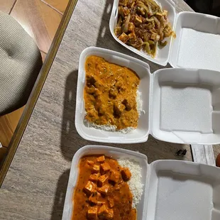 Chili paneer (top) mango chicken (middle) and paneer tikka masala (bottom)