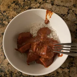 This is the whole meal. Not enough rice to even cover the bottom of the cereal bowl.