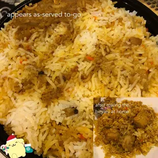 Thanks BroS :) "Rustic"-style chicken biryani w/patches of plain basmati rice which blended fine