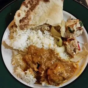 Take out! Madras curry and chicken malai Tikka and peshwari  naan.
