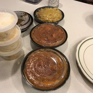 a variety of food items on a counter