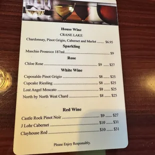 Drink menu