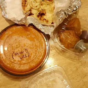 Basmati rice,  Vegetable Samosa Chicken Tikka Masala Garlic Naan