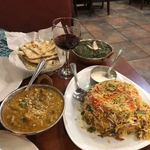 Veggie Biryani, Sag paneer, korma