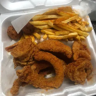 Fish strips and shrimps