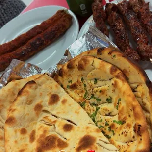 Kabob, naan, garlic naan
