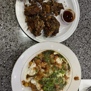 Samosa chaat and veg Veggie Pakora