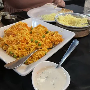 Shrimp Biryani &amp; side of Raita sauce