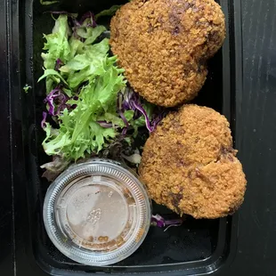 Goat Cheese Olive and Beet Cutlet in shape of hearts. (We loved that) Awesome for Valentines. Thank you!