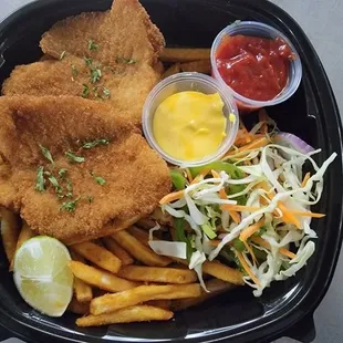 Fish Fry with Fries and Home Made Salad