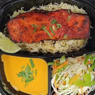 Tandoori Grilled Salmon with Rice and Salad