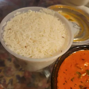 a bowl of rice and a bowl of soup